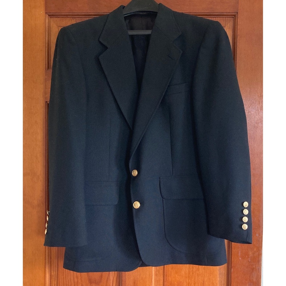 Andhurst Mens 38R Black Gold Crest Button Hopsack Blazer Jacket Preppy Ivy
